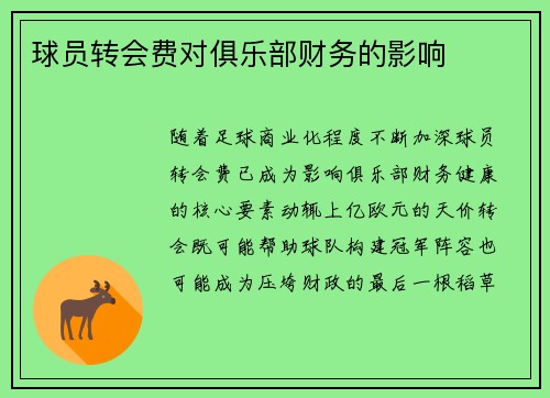 球员转会费对俱乐部财务的影响