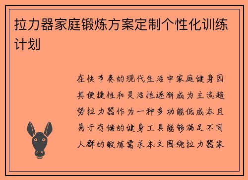 拉力器家庭锻炼方案定制个性化训练计划